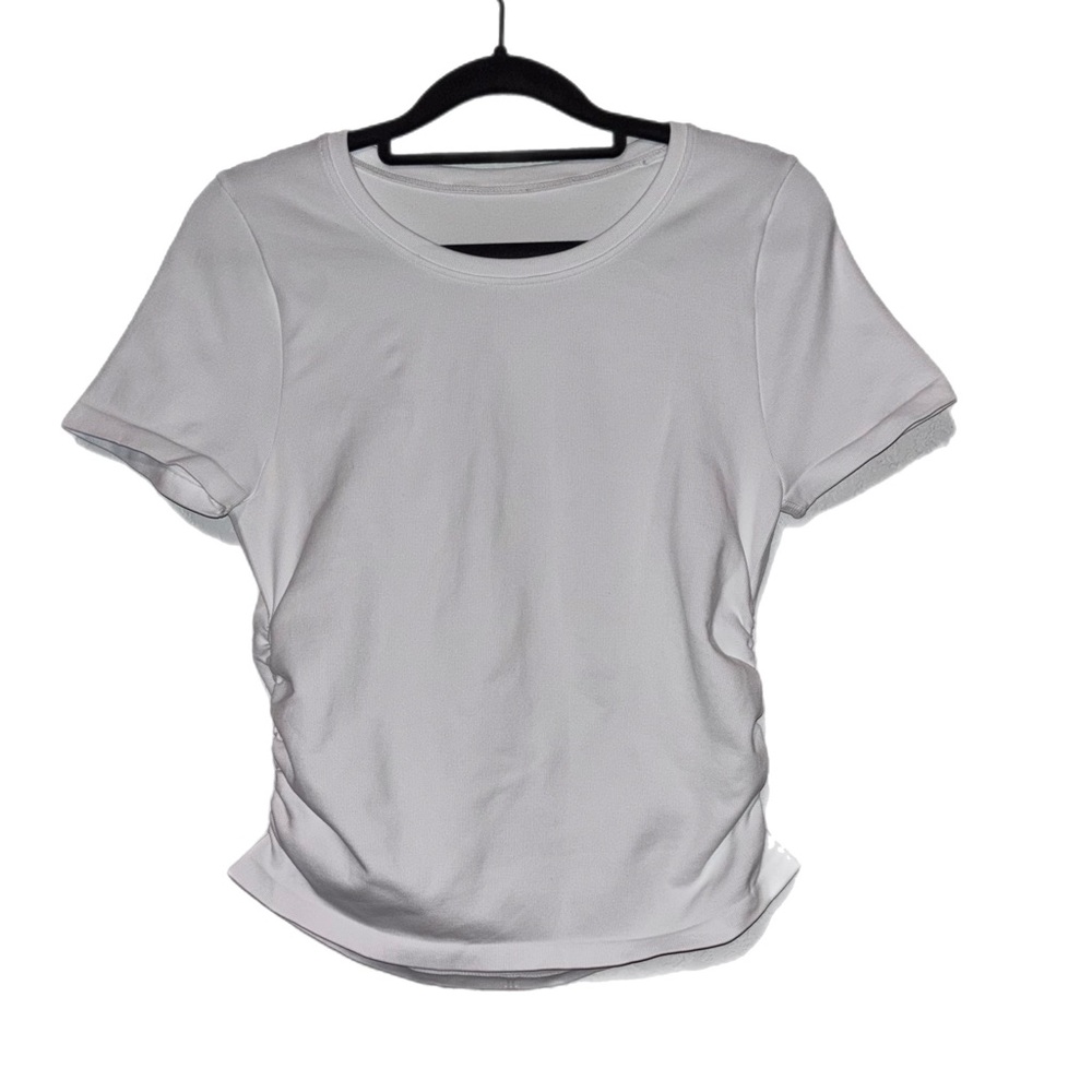 OQQ Women's Stretchy Ruched Bodycon Round Neck Short Sleeve Crop Top NWOT